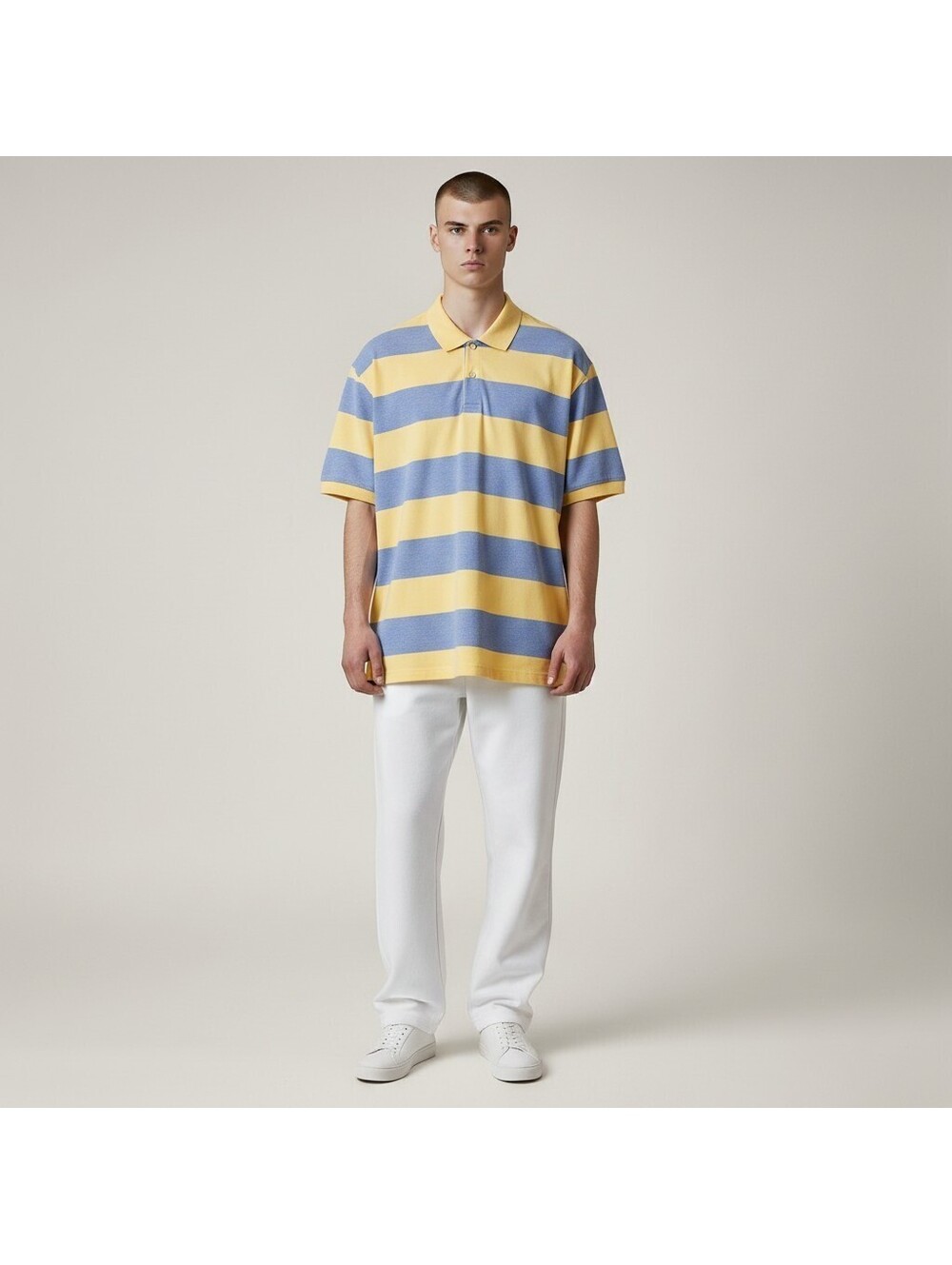 St. John's Bay Polo Shirt Men 2XL Blue Striped Button Collared Short Sleeve